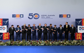 Australia's Prime Minister and the leaders of ASEAN member states and East Timor pose for a family photo at the ASEAN-Australia Special Summit, in Melbourne on March 5, 2024 [File: Reuteres/Jaimi Joy]