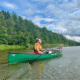 Paddle power: wilderness guide Simo Peri in his canoe. Photograph: Jacob Little