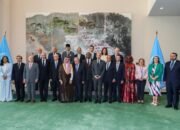 United Nations leaders and co-chairs of a high-level international conference, hosted by France and Saudi Arabia to work towards a two-state solution between Israel and the Palestinians