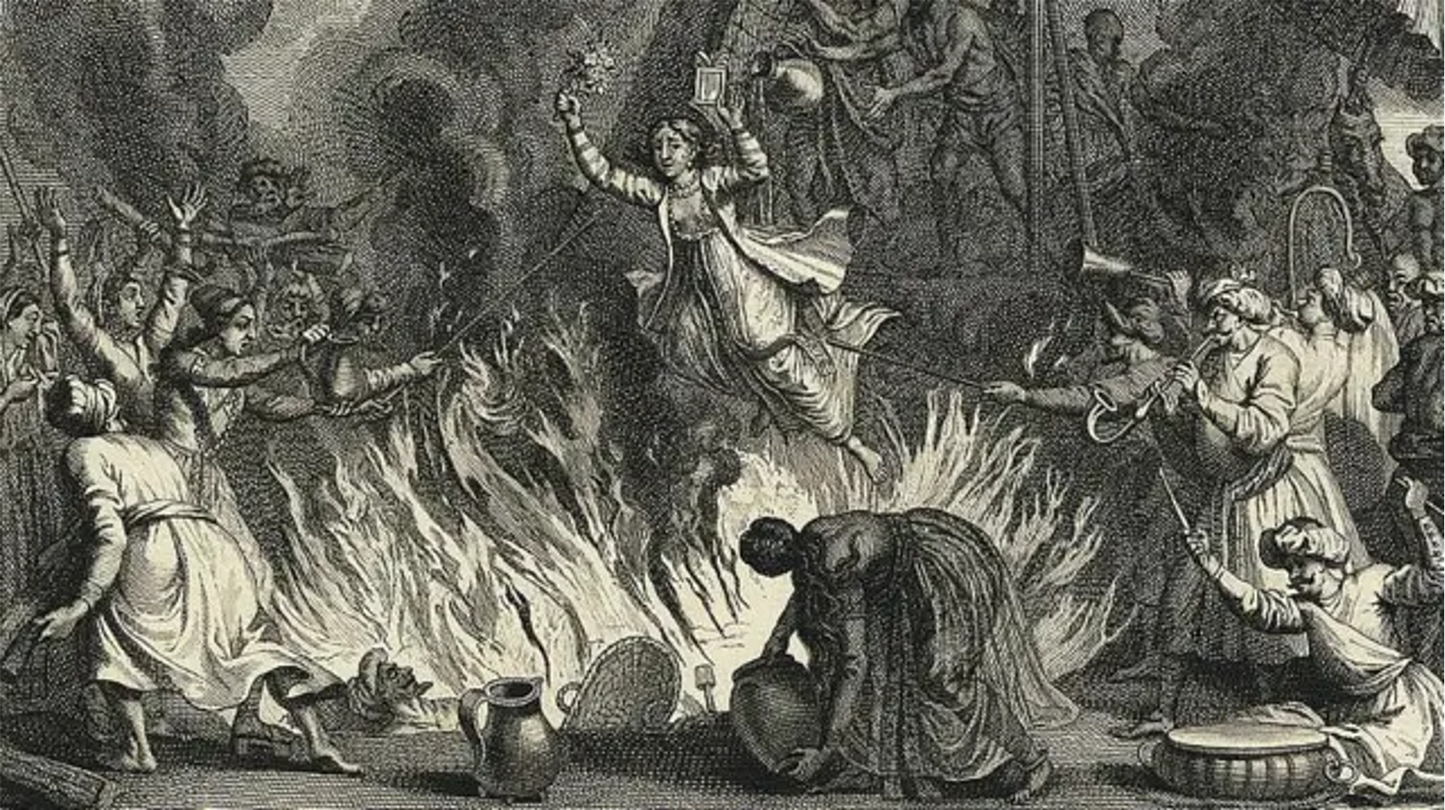 Hulton Archive/Getty Images Praktik sati merupakan tradisi India di mana seorang janda dibakar hidup-hidup di atas kayu pembakaran suaminya