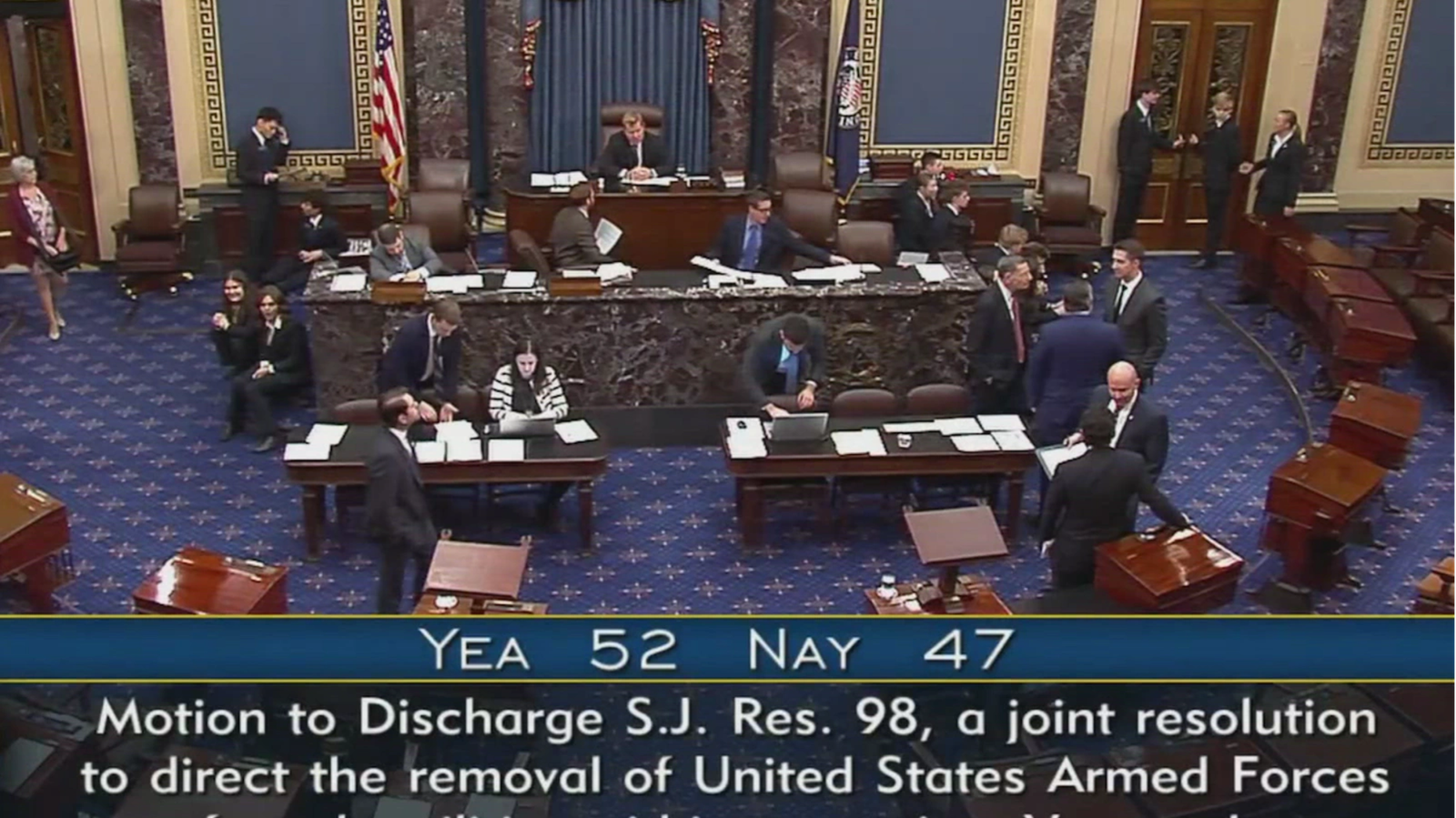 The final count of the Senate vote on S.J. Resolution 98 under the War Powers Act on January 8, 2026. CSPAN